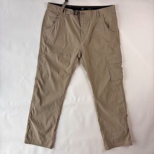 New PrAna Mens Stretch Zion ll Pants 38 Tan Hiking Technical Cargo Belt Roll Up